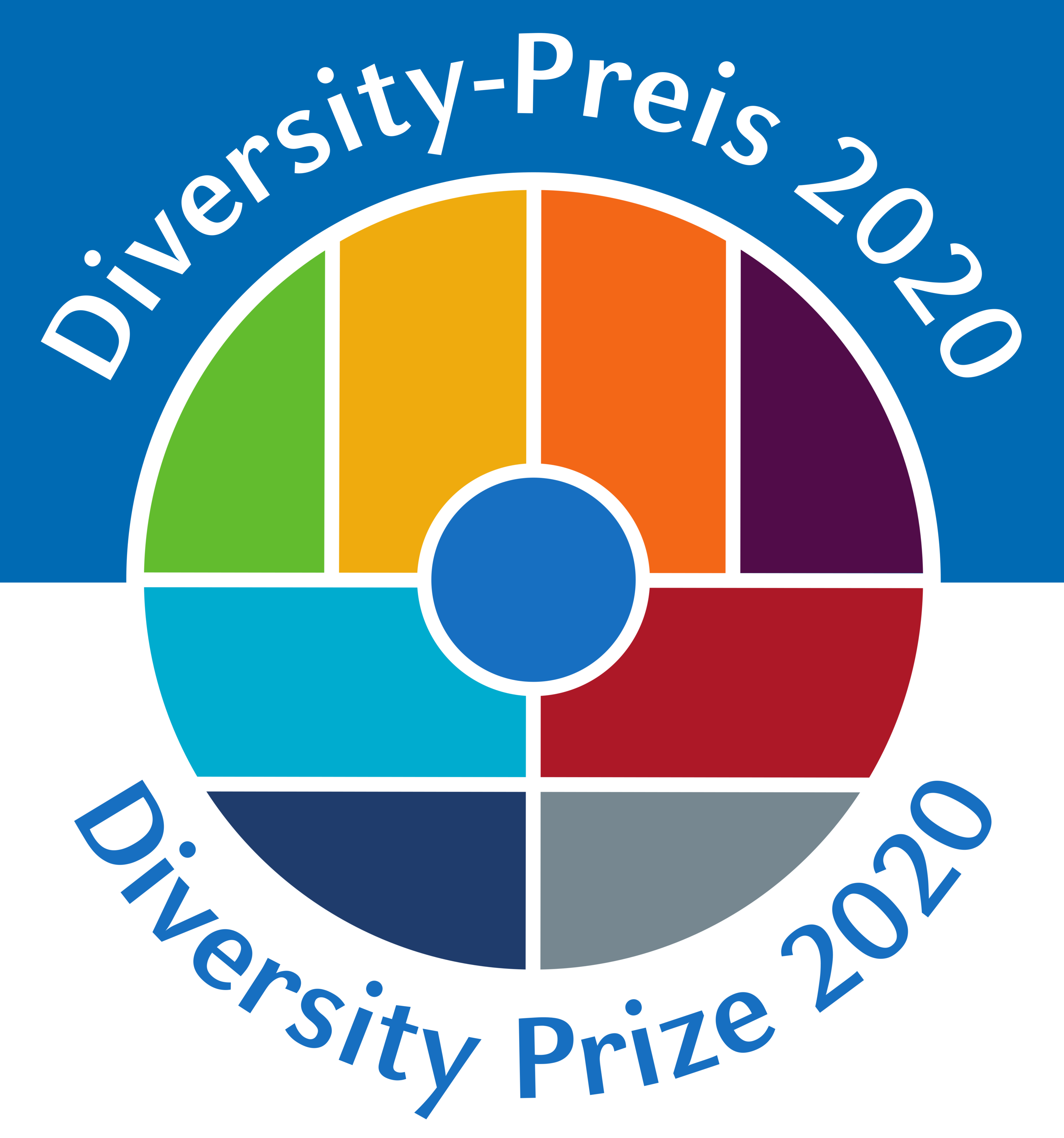 Das Logo des Diversity-Preises 2020: Das Diversity-Rad, mit dem Schriftzug "Diversity-Preis 2020" im HHU-Blau